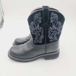 Ariat Fatbaby Deertan Leather/Suede Western Round Toe Boots in Black, sz 9